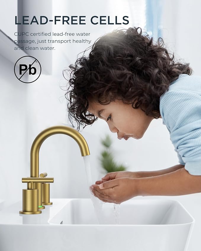 FORIOUS LED Bathroom Faucet Gold, 3 Hole Bathroom Faucet Brushed Gold Widespread - Image 4