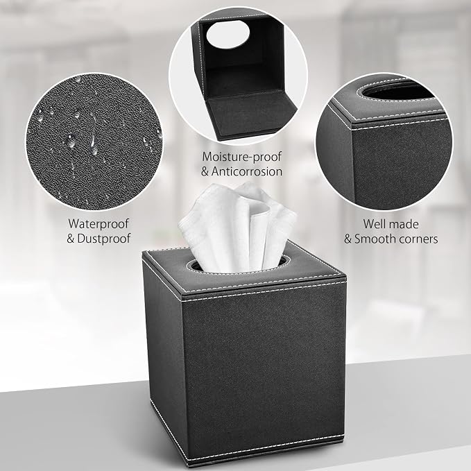 Tissue Box Cover, PU Leather Tissue Box Holder Square Box Covers - Image 4