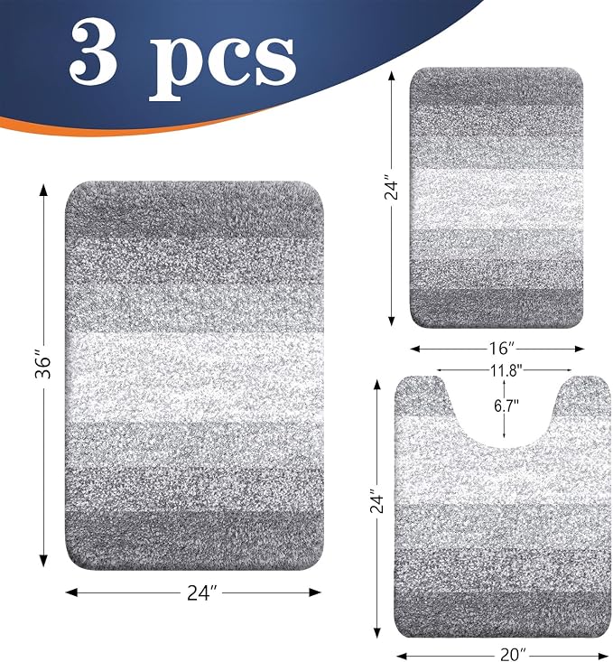 OLANLY Bathroom Rugs Sets 3 Piece, Soft Absorbent Microfiber Bath Mats and - Image 2