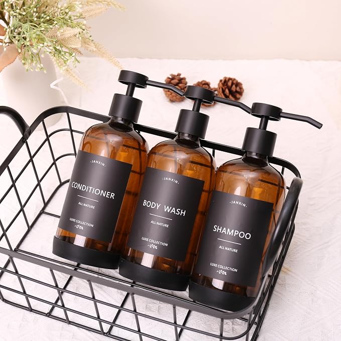 Shampoo and Conditioner Dispenser Set of 3, Refillable 21oz Shampoo Bottles - Image 4