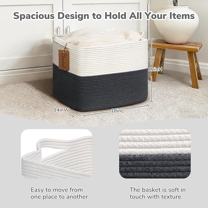 Goodpick Woven Storage Baskets for Organizing, Rectangle Cotton Rope Baskets - Image 3