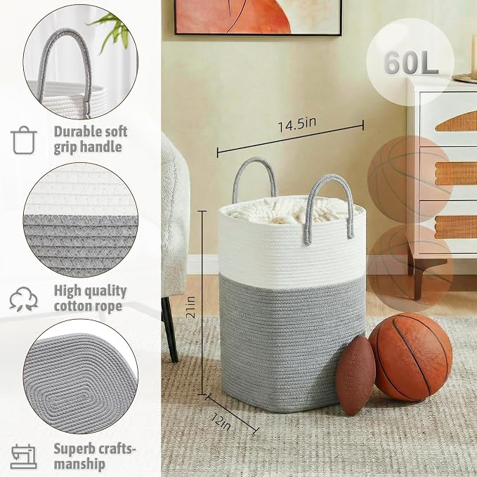 Laundry Basket, Woven Cotton Rope Laundry Hamper, Versatile Storage - Image 2