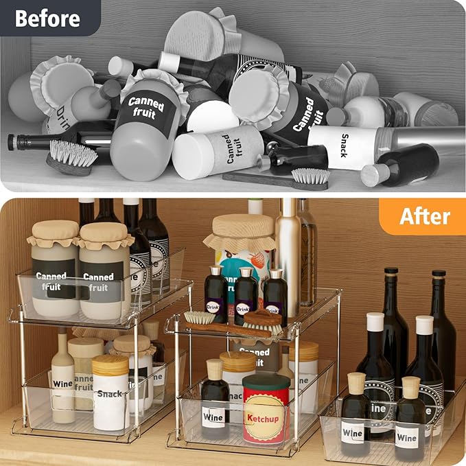 Pull-out Home Organizer, 2 Pack 2 Tier Clear Bathroom Organizer - Image 6