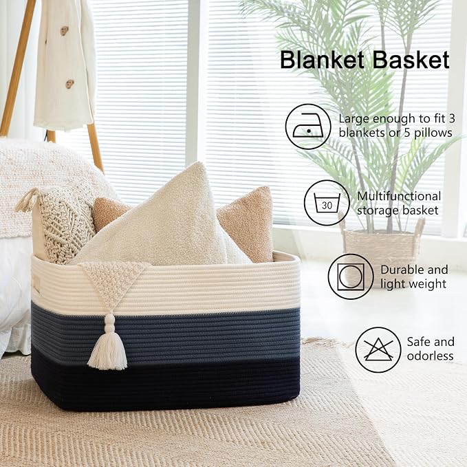 OIAHOMY 108L Large Cotton Rope Basket, Rectangle Woven Baskets - Image 6