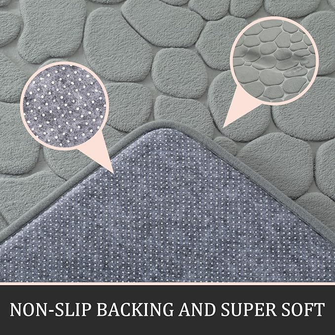 YIHOUSE Bathroom Rugs Mat Set 5 Piece Light Grey, Memory Foam Bath Mats Sets - Image 3