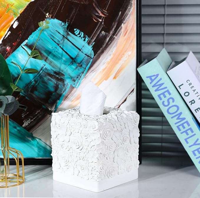 Hymmah Modern Square Tissue Box Cover Holder, Bathroom Accessories Decor Unique - Image 6