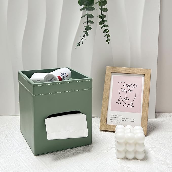 PU Leather Tissue Box Cover Square, Modern Tissue Holder - Image 7