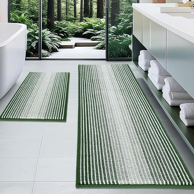 Bathroom Rugs and Mats Sets, 2 Piece Thick Absorbent Chenille Bath Mat Rug Set by BSICPRO