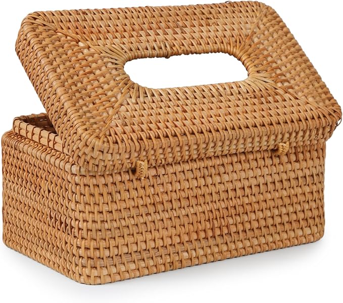 Rattan Rectangular Tissue Box Cover, 10.8" x 6.7" x 5.5", Decorative Woven - Image 8