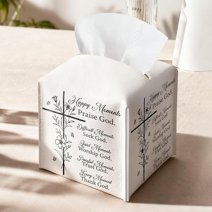 Christian Bible Verses Tissue Box Cover Square, Inspirational Quotes Waterproof - Image 9
