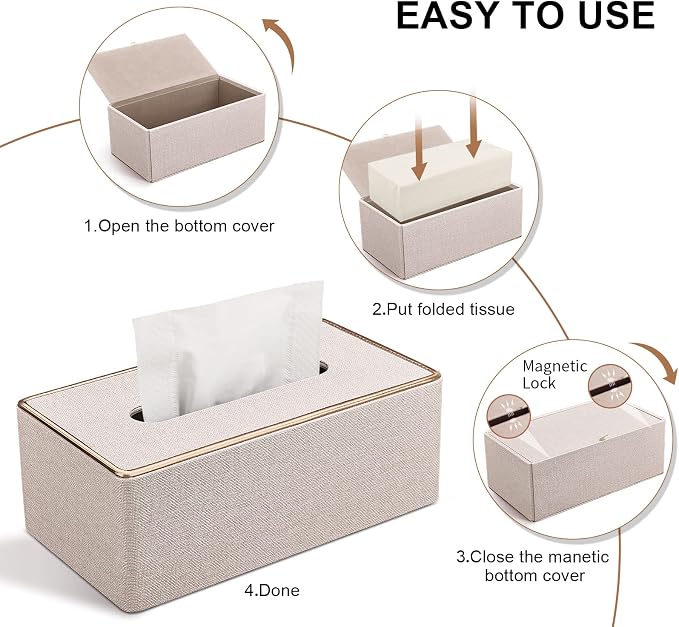Tissue Box Cover, PU Leather Tissue Box Holder, Rectangular Tissue Box Covers - Image 5