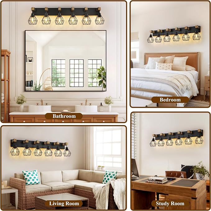 Farmhouse Bathroom Vanity Light Fixtures, 6-Light Wood Bathroom Light Fixtures - Image 7