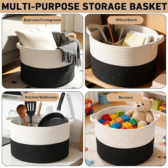 115L Large Blanket Basket, 23.6" L x 23.6" W x 15.7" H Rope Woven Baskets - Image 5
