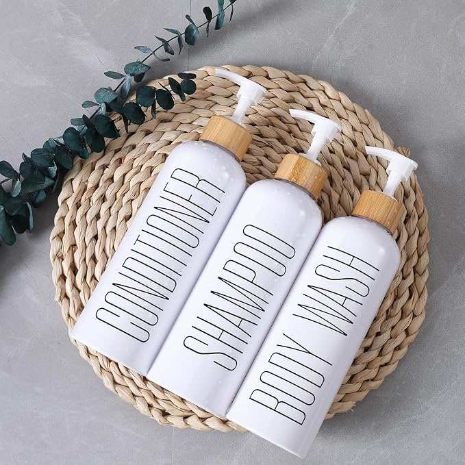 HOMCDALY Shampoo and Conditioner Dispenser, 16oz 3-Pack Refillable Shampoo and - Image 6
