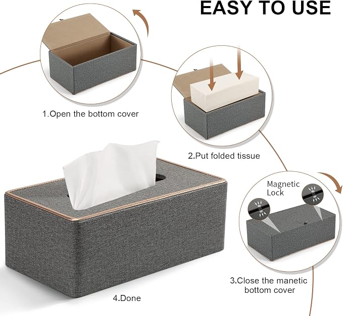 Tissue Box Cover Rectangular, PU Leather Tissue Box Holder - Image 5