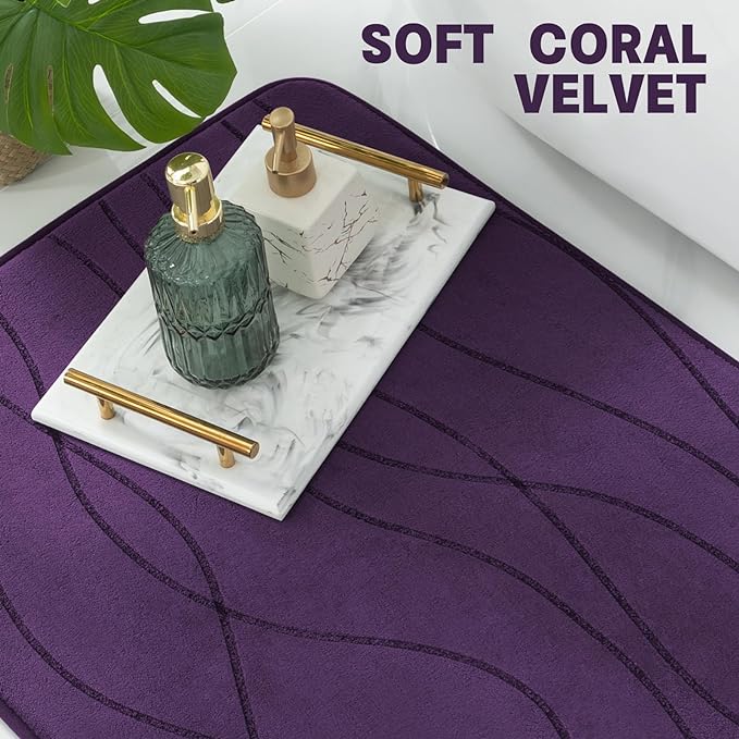 YIHOUSE Memory Foam Purple Bathroom Rug Sets 2 Piece, Ultra Absorbent Bath Mat - Image 6