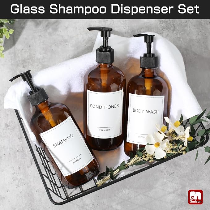 GMISUN Glass Shampoo and Conditioner Dispenser, Shower Soap Dispenser Bottles - Image 6