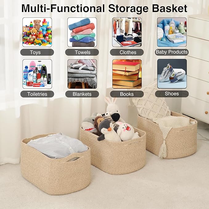 Large Storage Baskets for Organizing Shelves, Woven Cotton Rope Bins for Baby - Image 4