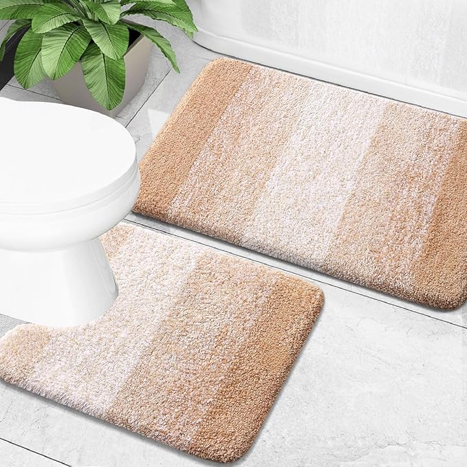 OLANLY Bathroom Rug Set 2 Piece, Soft Absorbent Microfiber Bath Mats and by OLANLY
