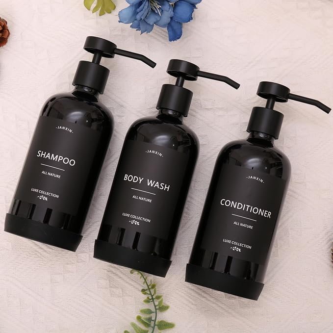 Shampoo and Conditioner Dispenser Set of 3, Refillable 21oz Shampoo Bottles - Image 4