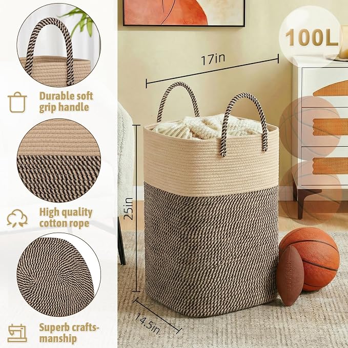 Laundry Basket, Woven Cotton Rope Laundry Hamper, Versatile Storage - Image 2