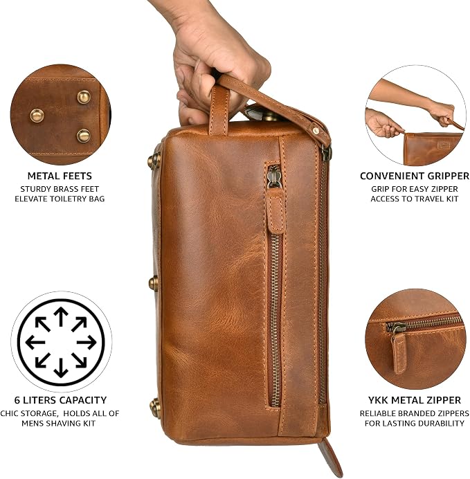 LEATHER VILLAGE Genuine Leather Travel Toiletry Bag - Image 3