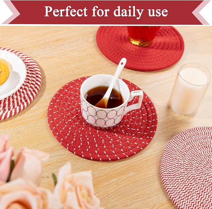 SHACOS 8 Inches Trivets for Hot Dishes, 4 Pieces Cotton Trivets Mats for Kitchen - Image 7