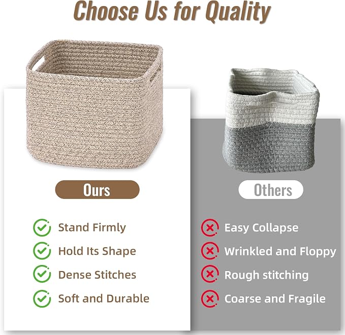 3 Pack Cube Storage Bin, 9”x9”x7” Cotton Rope Woven Baskets - Image 9