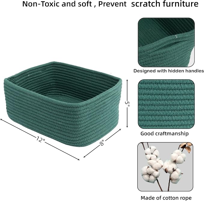 Small Woven Storage Baskets 12“X8”X5“ Decorative Rope Bins - Image 2