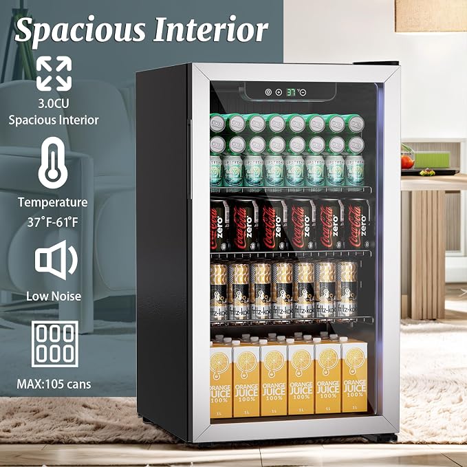 3.0 Cubic Feet/105 Can Beverage Refrigerator, 28 Inch Fridge - Image 5