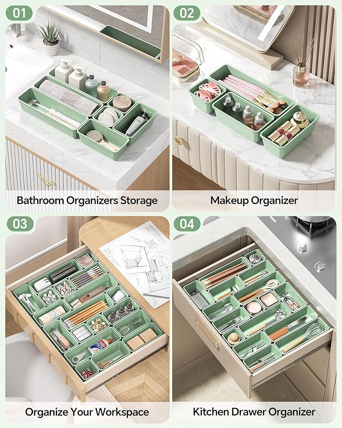 13 Pack Plastic Drawer Organizers Set, 3 Sizes Desk Drawer Organizer Trays - Image 5