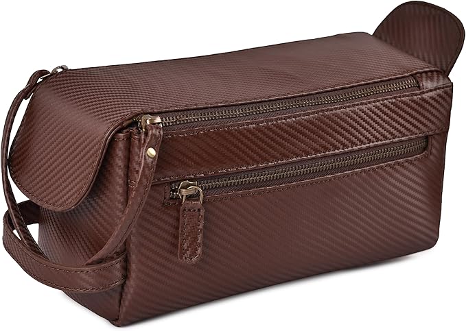 LEATHER VILLAGE Genuine Carbon Fiber Genuine Leather Travel Toiletry Bag by LeatherVillage