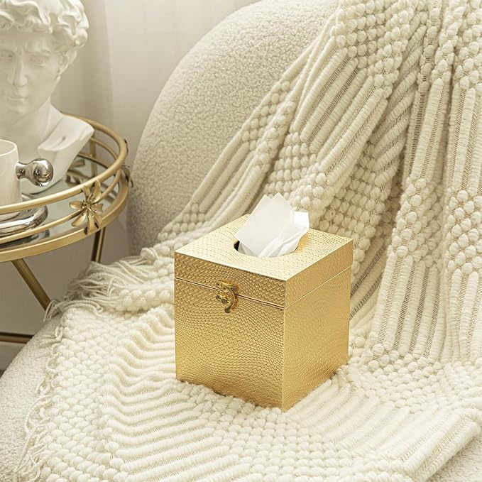 Gold Tissue Box Cover, Elegant Square Tissue Box Holder - Image 6