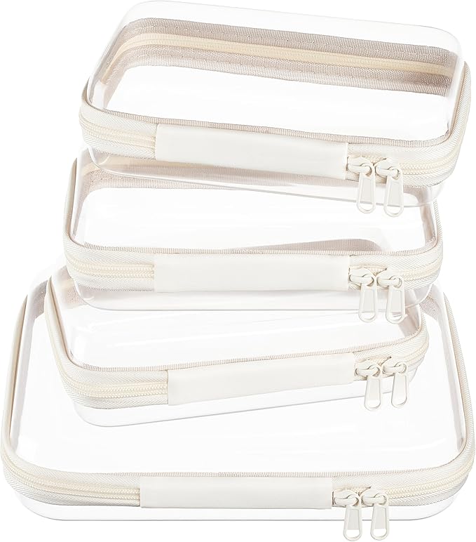 4 pcs Clear Zipper Pouches, Hard Shell Zipper Case, Toiletry Bag by WELPIRT