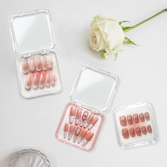 9 Pcs Press On Nail Storage Box in 3 Colors, Acrylic Fake Nail Case - Image 6