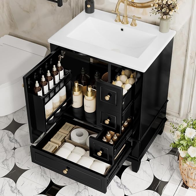 24" Bathroom Vanity with Sink, Harper & Bright Designs Free Standing Single by HarperBrightDesigns