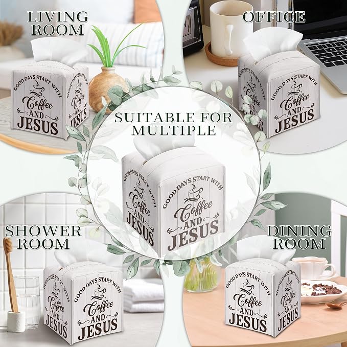 Coffee Bar Tissue Box Cover Square, Good Days Start - Image 6