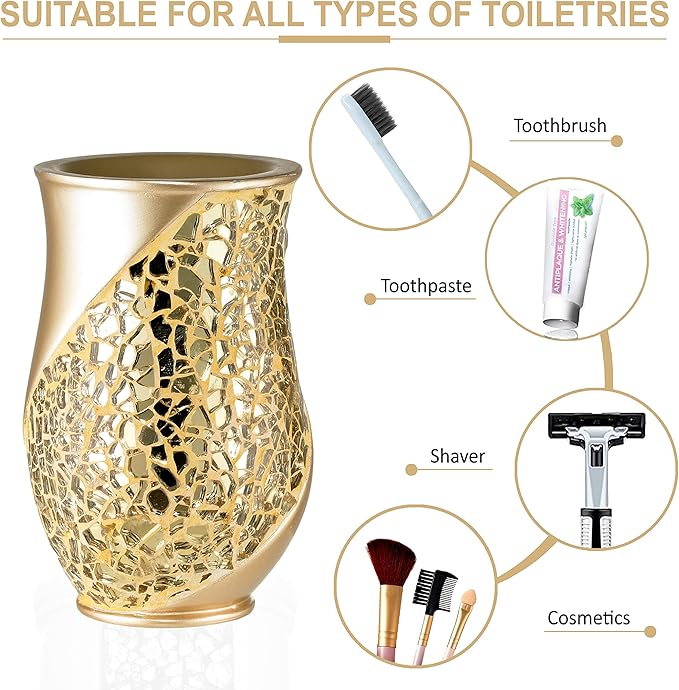 Zahari Home 4pc Sinatra Stylish Bathroom Accessories Set Champagne Gold Soap - Image 5
