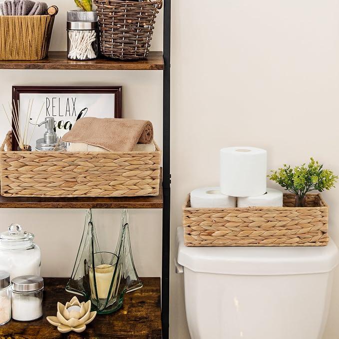LotFancy Bathroom Basket, 2 Pack Water Hyacinth Toilet Paper Basket, Hand Woven - Image 4