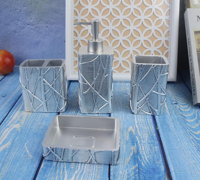 Hymmah Silver Bathroom Accessories Set, Toothbrush Holder, Farmhouse Bathroom - Image 5