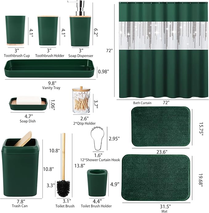 Dark Green Bathroom Sets with Shower Curtain and Rugs, Bathroom Sets Shower - Image 6