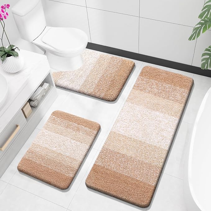 OLANLY Bathroom Rugs Sets 3 Piece, Soft Absorbent Microfiber Bath Mats and by OLANLY