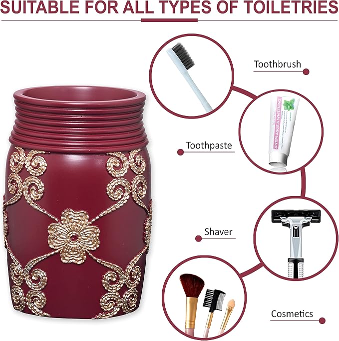 Zahari Home 4pc Elegant Rose Burgundy Bathroom Set Classic Bathroom Lotion - Image 5