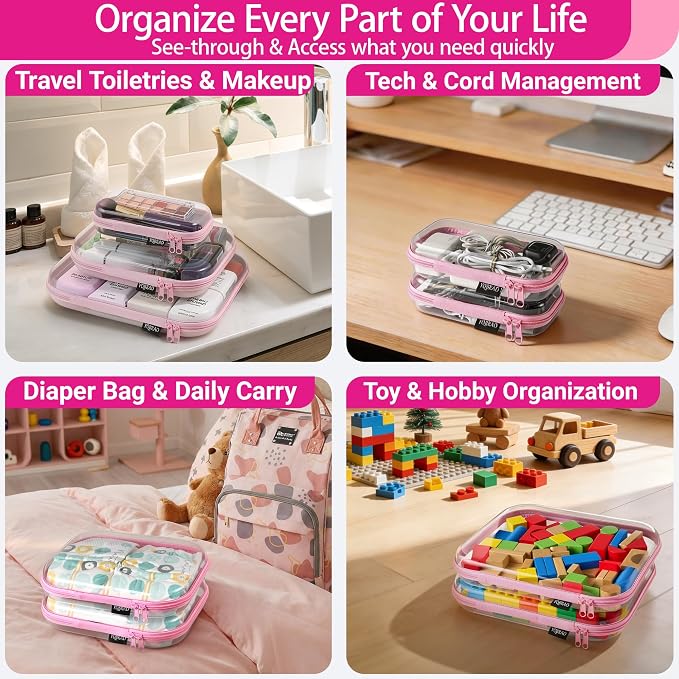 YQBRA 3 Pack Clear Hard Shell Zipper Case, See-Through Hard Plastic Organizer - Image 3