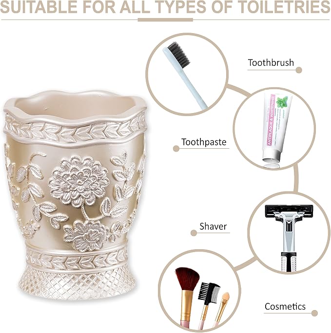 Zahari Home 4pc Rose Vine Bathroom Accessories Sets Lotion Pump, Tooth Brush - Image 5