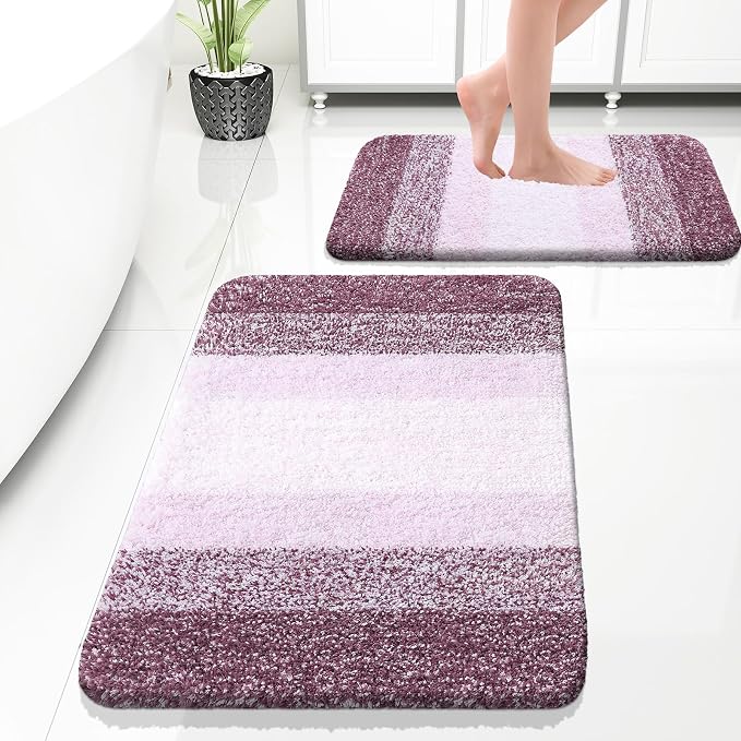 OLANLY Bathroom Rug Set 2 Piece, Soft Absorbent Microfiber Bath Rug Set by OLANLY