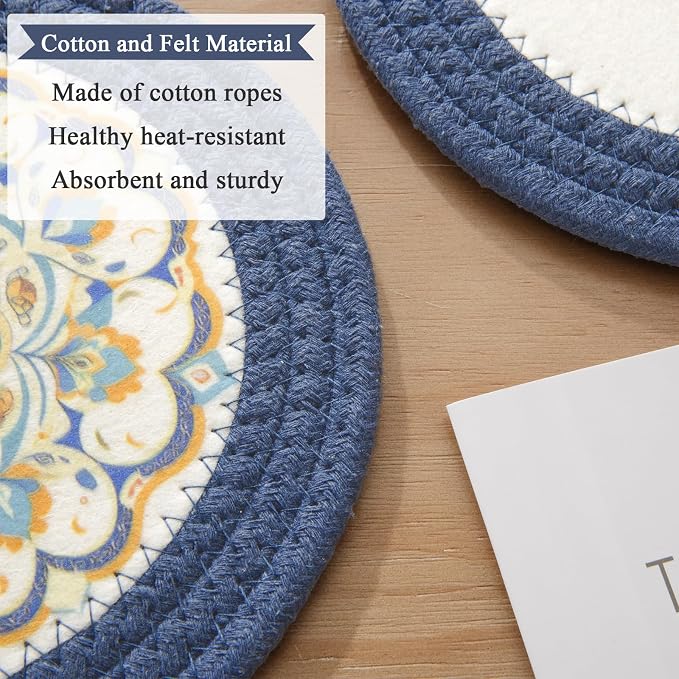 SHACOS 8 Inches Trivets for Hot Dishes, 4 Pieces Cotton and Felt Floral Pattern - Image 5