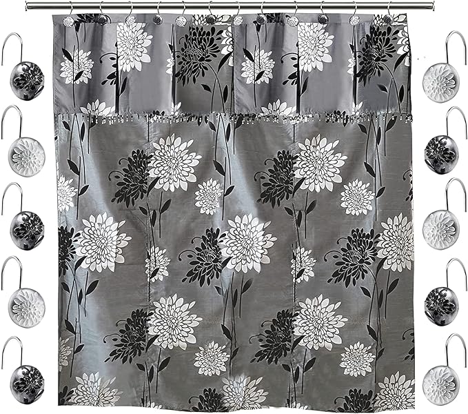 Zahari Home 13pc Erica Bathroom Fabric Shower Curtain Sets Bathroom Shower by ZahariHome