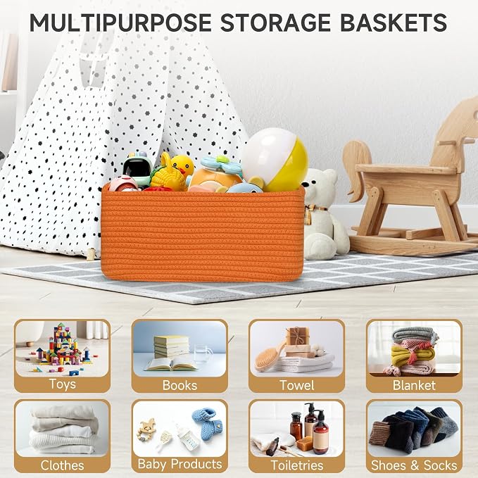 3-Pack Small Storage Baskets for Organizing | Woven Shelf Toy Basket | Rope - Image 3