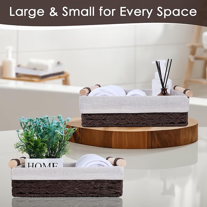 Wicker Storage Basket with Wooden Handle – Paper Rope Decorative Toilet Paper - Image 5